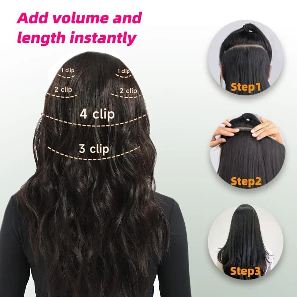 Real Human Hair Extensions Clip In 14 In Medium Light Brown Natural Length